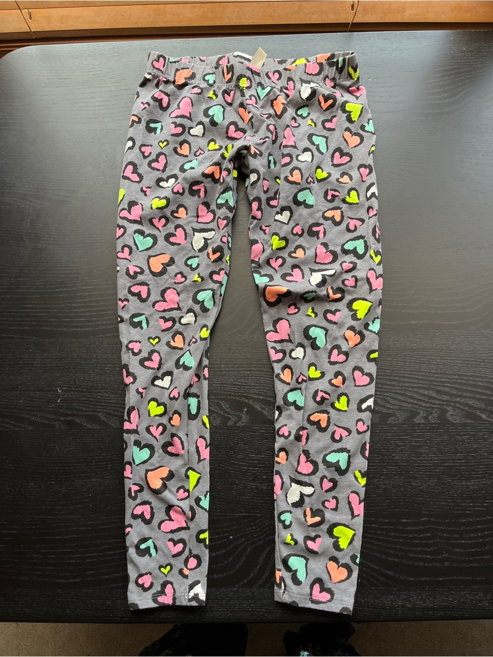 No Boundaries Gray Leggings with Neon Heart Print